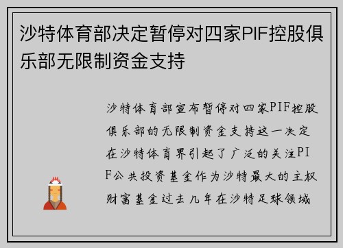 沙特体育部决定暂停对四家PIF控股俱乐部无限制资金支持 沙特体育部决定暂停对四家PIF控股俱乐部无限制资金支持